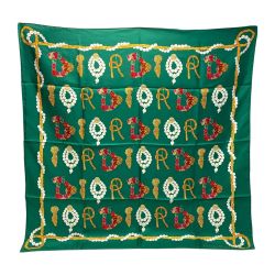 ☆☆ Christian Dior クリスチャンディオール 宝石 ロゴ シルクスカーフ グリーン シルク100％ Bランク