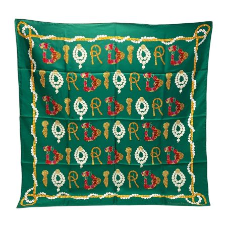  Christian Dior クリスチャンディオール 宝石 ロゴ シルクスカーフ グリーン シルク100％