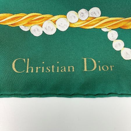  Christian Dior クリスチャンディオール 宝石 ロゴ シルクスカーフ グリーン シルク100％