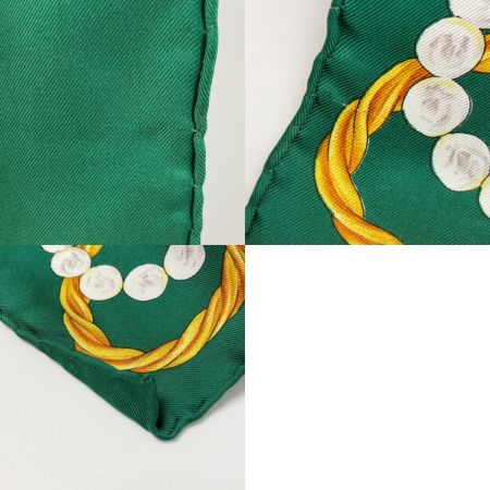  Christian Dior クリスチャンディオール 宝石 ロゴ シルクスカーフ グリーン シルク100％