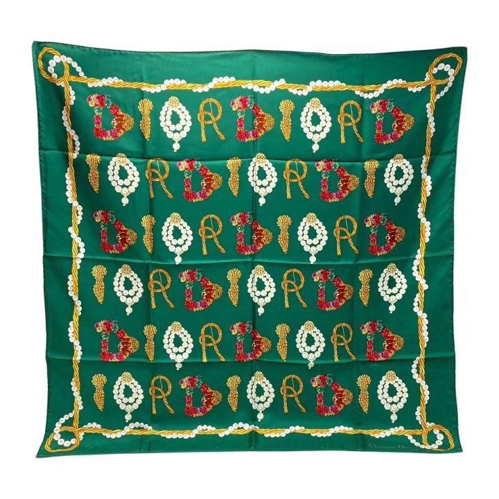 Christian Dior クリスチャンディオール 宝石 ロゴ シルクスカーフ