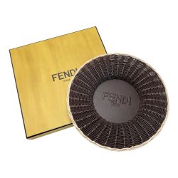 ☆☆ FENDI フェンディ FFロゴ アンダープレート テーブルウェアコレクション ダークブラウン ラタン/レザー 箱有 Aランク