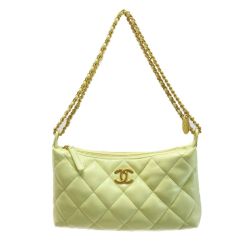 ☆☆ CHANEL シャネル ココマーク マトラッセ ホーボーバッグ イエロー ラムスキン チェーンショルダー Bランク