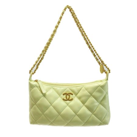  CHANEL シャネル ココマーク マトラッセ ホーボーバッグ イエロー ラムスキン チェーンショルダー