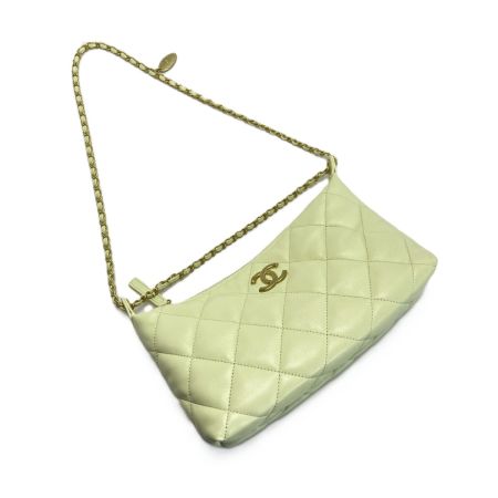  CHANEL シャネル ココマーク マトラッセ ホーボーバッグ イエロー ラムスキン チェーンショルダー