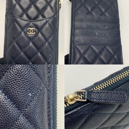  CHANEL シャネル カードウオレット クラシックポーチ キャビアスキン ネイビー レディース