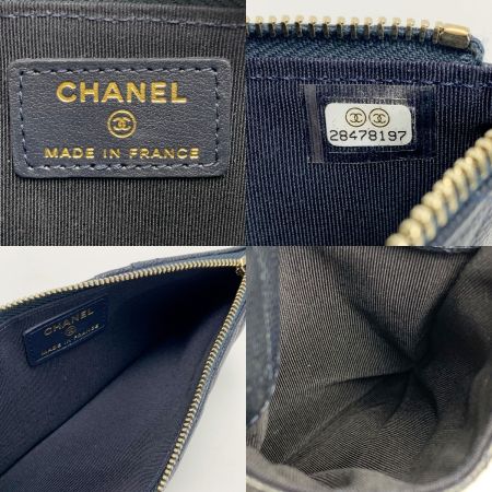  CHANEL シャネル カードウオレット クラシックポーチ キャビアスキン ネイビー レディース