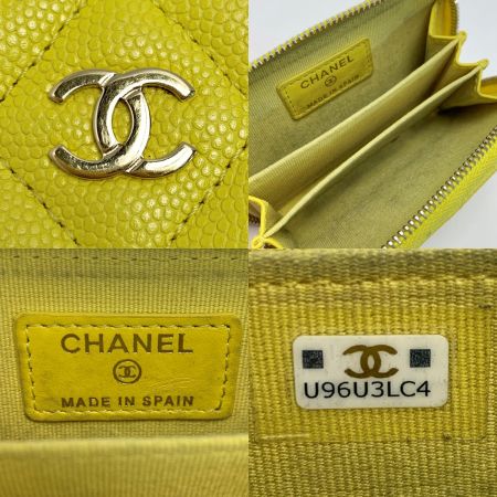  CHANEL シャネル マトラッセ キャビアスキン AP0216 イエロー 財布 コインケース