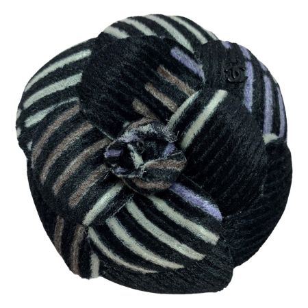  CHANEL シャネル ブローチ カメリア  ブラック×パープル レディース