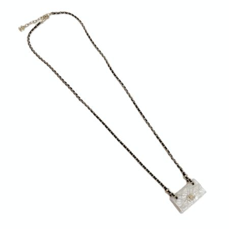  CHANEL シャネル ココマーク マトラッセバッグ ネックレス B23C ホワイト レジン GP レザー