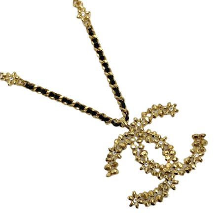  CHANEL シャネル 小花モチーフ ココマーク ネックレス  E23A ゴールド