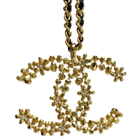  CHANEL シャネル 小花モチーフ ココマーク ネックレス  E23A ゴールド