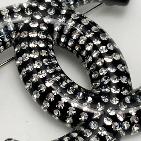  CHANEL シャネル ココマーク ラインストーン ブローチ D21K ブラック レジン