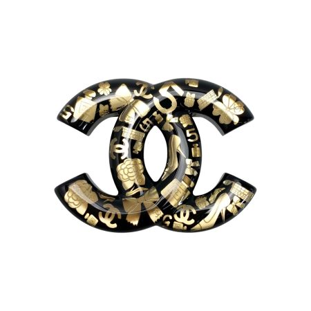  CHANEL シャネル ブローチ ブラック×ゴールド レジン