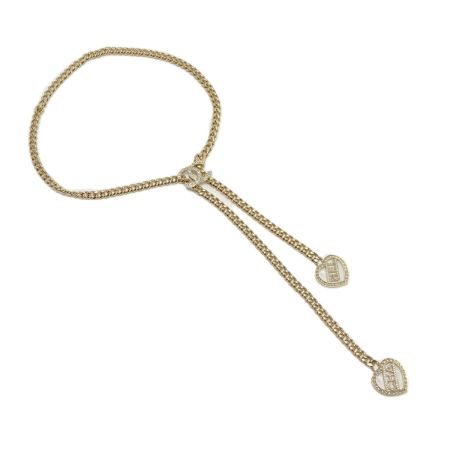  CHANEL シャネル ココマーク ハート チェーンタイ F23B ゴールド GP ラインストーン ネックレス