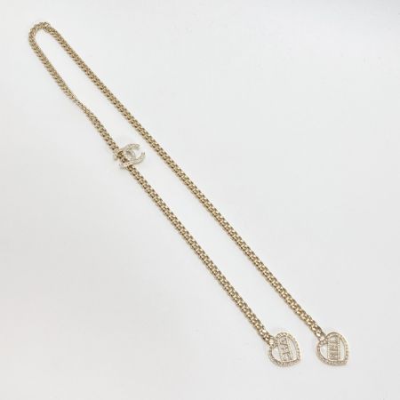  CHANEL シャネル ココマーク ハート チェーンタイ F23B ゴールド GP ラインストーン ネックレス