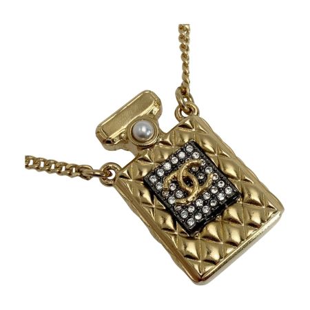  CHANEL シャネル ココマーク 香水ボトルモチーフ ネックレス A21V ゴールド GP ラインストーン フェイクパール パフュームボトル