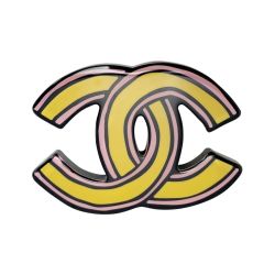 ☆☆ CHANEL シャネル 手書き風のココマーク D23A イエロー×ピンク ジュエリー アクセサリー ブローチ Bランク