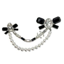 ☆☆ CHANEL シャネル ココマーク リボン ブローチ B23K ブラック×パール GP ラインストーン フェイクパール Bランク