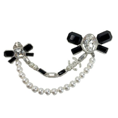  CHANEL シャネル ココマーク リボン ブローチ B23K ブラック×パール GP ラインストーン フェイクパール