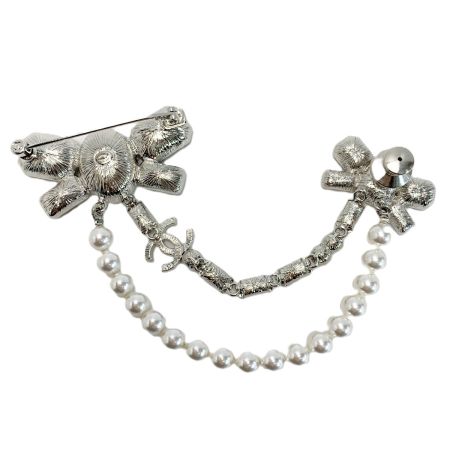  CHANEL シャネル ココマーク リボン ブローチ B23K ブラック×パール GP ラインストーン フェイクパール