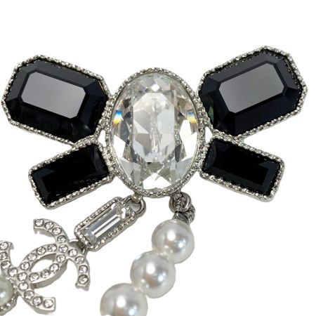  CHANEL シャネル ココマーク リボン ブローチ B23K ブラック×パール GP ラインストーン フェイクパール