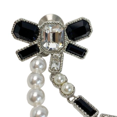  CHANEL シャネル ココマーク リボン ブローチ B23K ブラック×パール GP ラインストーン フェイクパール