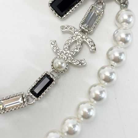  CHANEL シャネル ココマーク リボン ブローチ B23K ブラック×パール GP ラインストーン フェイクパール
