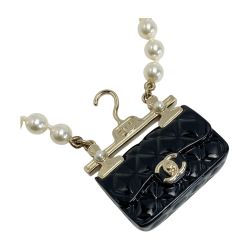 ☆☆ CHANEL シャネル ココマーク マトラッセバッグ ネックレス B23C ブラック×ゴールド GP フェイクパール Bランク