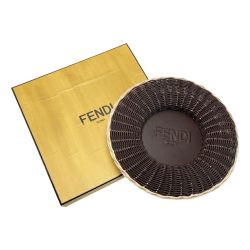☆☆ FENDI フェンディ FFロゴ アンダープレート テーブルウェアコレクション ダークブラウン ラタン/レザー 箱有 Aランク