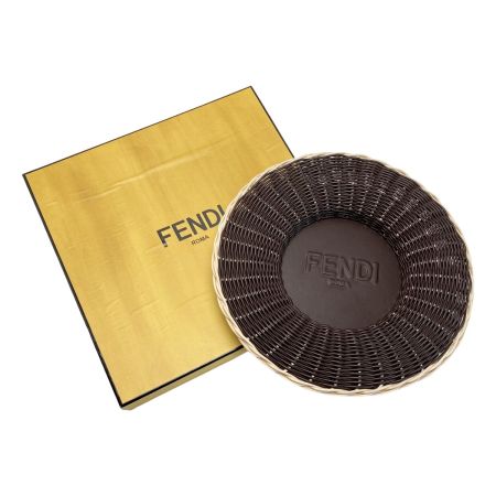  FENDI フェンディ FFロゴ アンダープレート テーブルウェアコレクション ダークブラウン ラタン/レザー 箱有