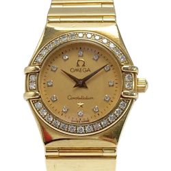 ☆☆ OMEGA オメガ コンステレーション K18 ダイヤベゼル 1167.15 ゴールド クォーツ レディース 腕時計 Cランク