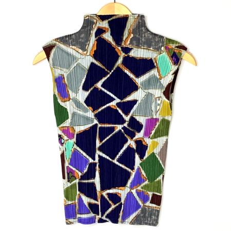  ISSEY MIYAKE イッセイミヤケ ノースリーブカットソー PP33-JK732 パープル×グレー サイズ 3 レディース