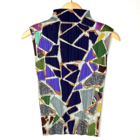  ISSEY MIYAKE イッセイミヤケ ノースリーブカットソー PP33-JK732 パープル×グレー サイズ 3 レディース