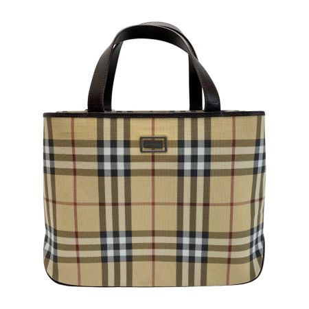  BURBERRY バーバリー PVC チェック柄 ベージュ ハンドバッグ