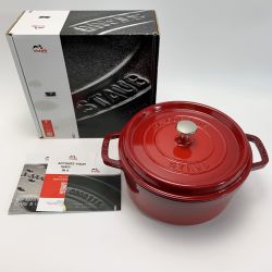 ☆☆ STAUB ストウブ ピコ ココット 24cm ラウンドチェリー キッチン用品 調理器具 レッド ホーロー鍋 Bランク