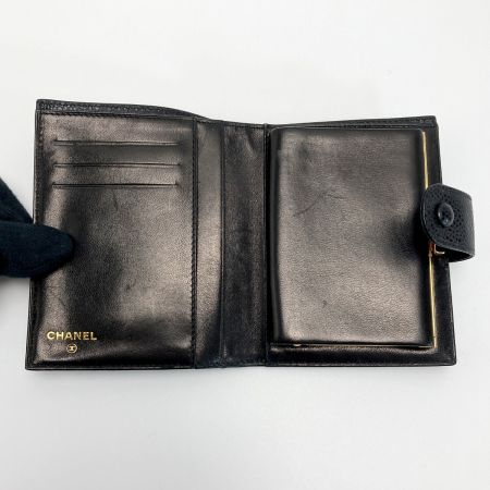  CHANEL シャネル ココマーク がま口 2つ折り財布 A13497 ブラック キャビアスキン ギャランティ有