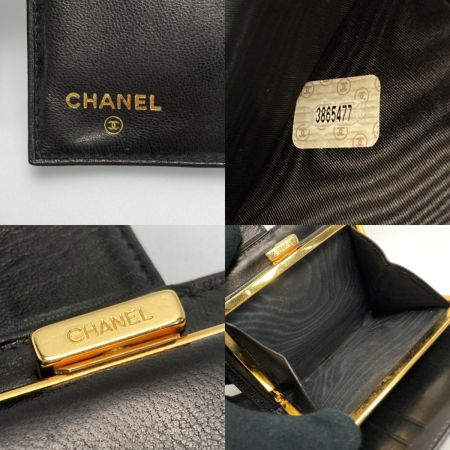  CHANEL シャネル ココマーク がま口 2つ折り財布 A13497 ブラック キャビアスキン ギャランティ有