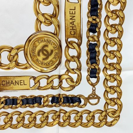  CHANEL シャネル ベージュ チェーン ベージュ シルクスカーフ