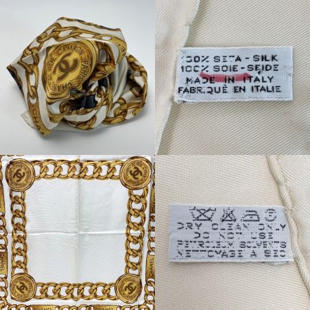  CHANEL シャネル ベージュ チェーン ベージュ シルクスカーフ