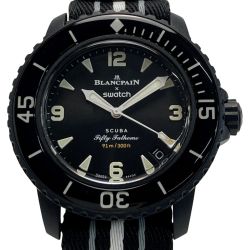 ☆☆ BLANCPAIN×swatch フィフティファゾムス オーシャンオブストーム SO35B400 ブラック 自動巻き メンズ 腕時計 箱有 Bランク