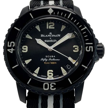  BLANCPAIN×swatch フィフティファゾムス オーシャンオブストーム SO35B400 ブラック 自動巻き メンズ 腕時計 箱有