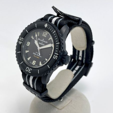  BLANCPAIN×swatch フィフティファゾムス オーシャンオブストーム SO35B400 ブラック 自動巻き メンズ 腕時計 箱有