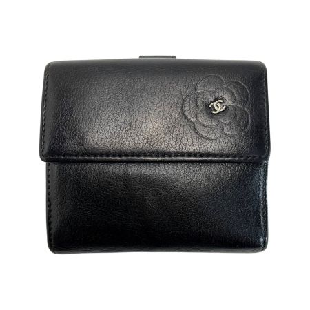  CHANEL シャネル レザー カメリア 09EK411 ブラック 2つ折り財布 レディース