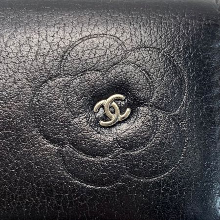  CHANEL シャネル レザー カメリア 09EK411 ブラック 2つ折り財布 レディース