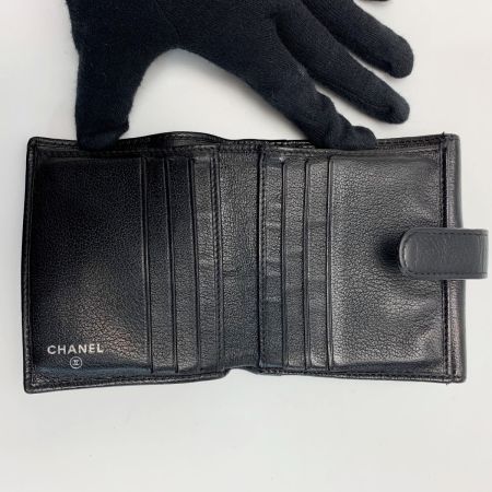  CHANEL シャネル レザー カメリア 09EK411 ブラック 2つ折り財布 レディース