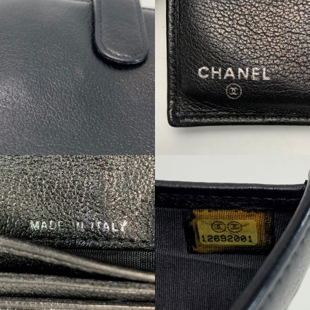  CHANEL シャネル レザー カメリア 09EK411 ブラック 2つ折り財布 レディース