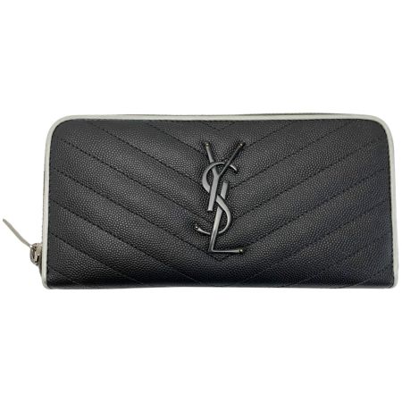  Yves Saint Laurent イブサンローラン レザー YSLロゴ 358094 グレー ラウンドファスナー財布 レディース