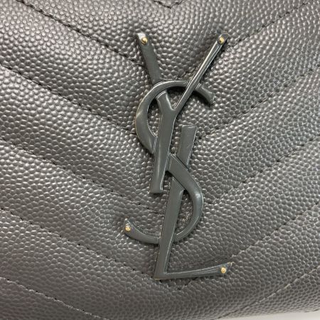  Yves Saint Laurent イブサンローラン レザー YSLロゴ 358094 グレー ラウンドファスナー財布 レディース