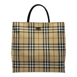 ☆☆ BURBERRY バーバリー  PVC レザー ノバチェック チェック柄 ベージュ トートバッグ Cランク